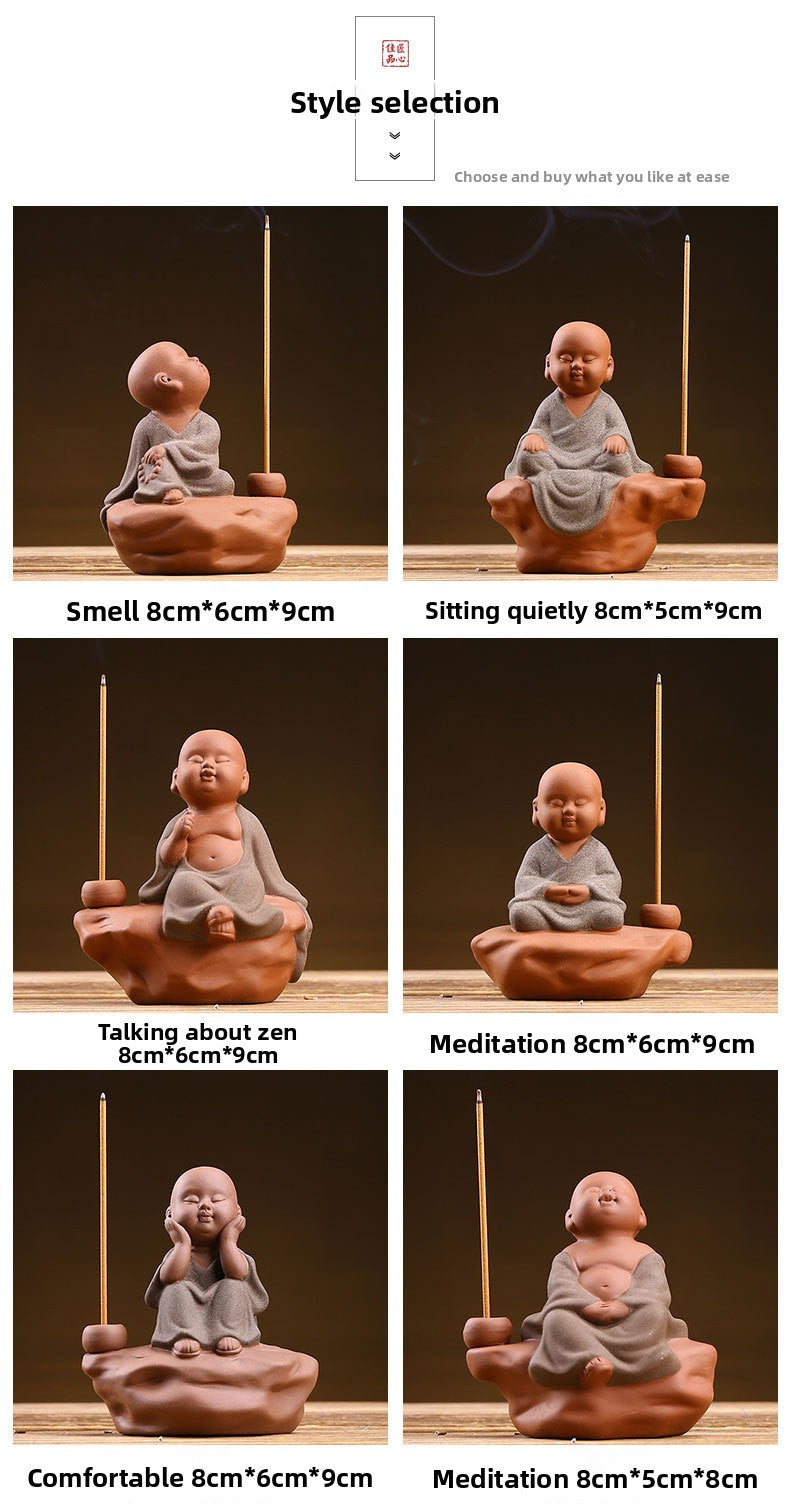 zensoullab Zen Purple Clay Little Monk Incense Holder Ornament for Car, Home, Indoor Living Room, Tea Tabletop, Incense Ceremony, Incense Seat, Incense Burner