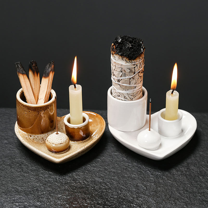 Sacred Wood Sage Holder Ins Creative Simple Incense Tray Aromatherapy Burner Heart Ceramic American Style Decoration Incense Insert Tray