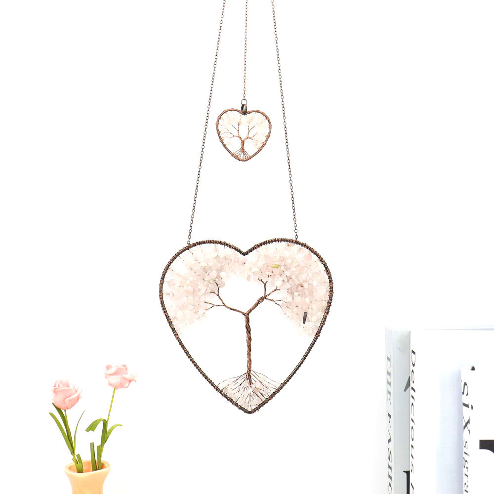 zensoullab Natural Crushed Stone Crystal Heart-shaped Tree of Life Dream Catcher Hanging Decoration Curtain Pendant