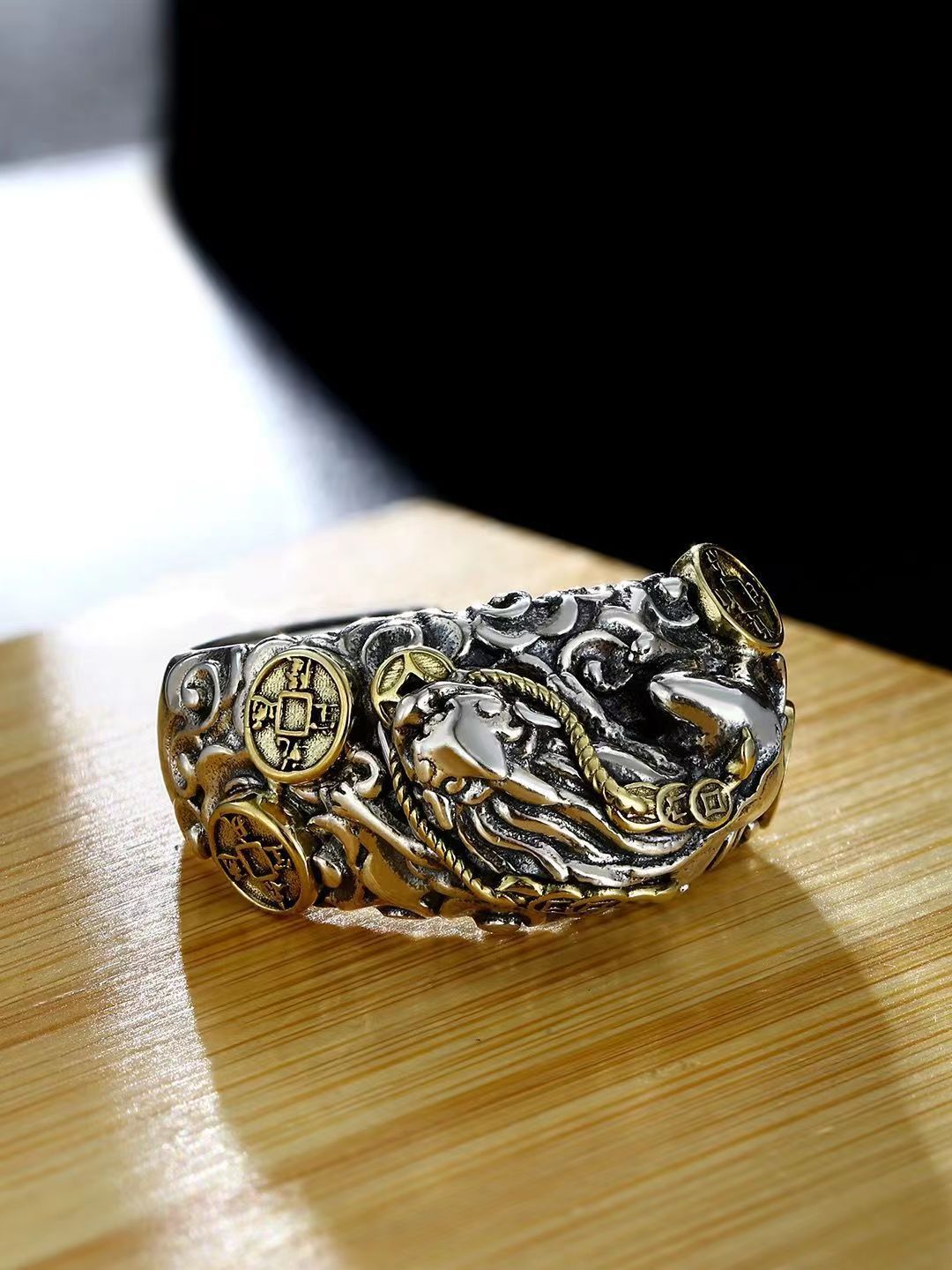 zensoullab Vintage Ethnic Style Domineering Men's Money Pixiu Cloud Ring Fashionable Personality Women's Retro Jewelry Couple Rings