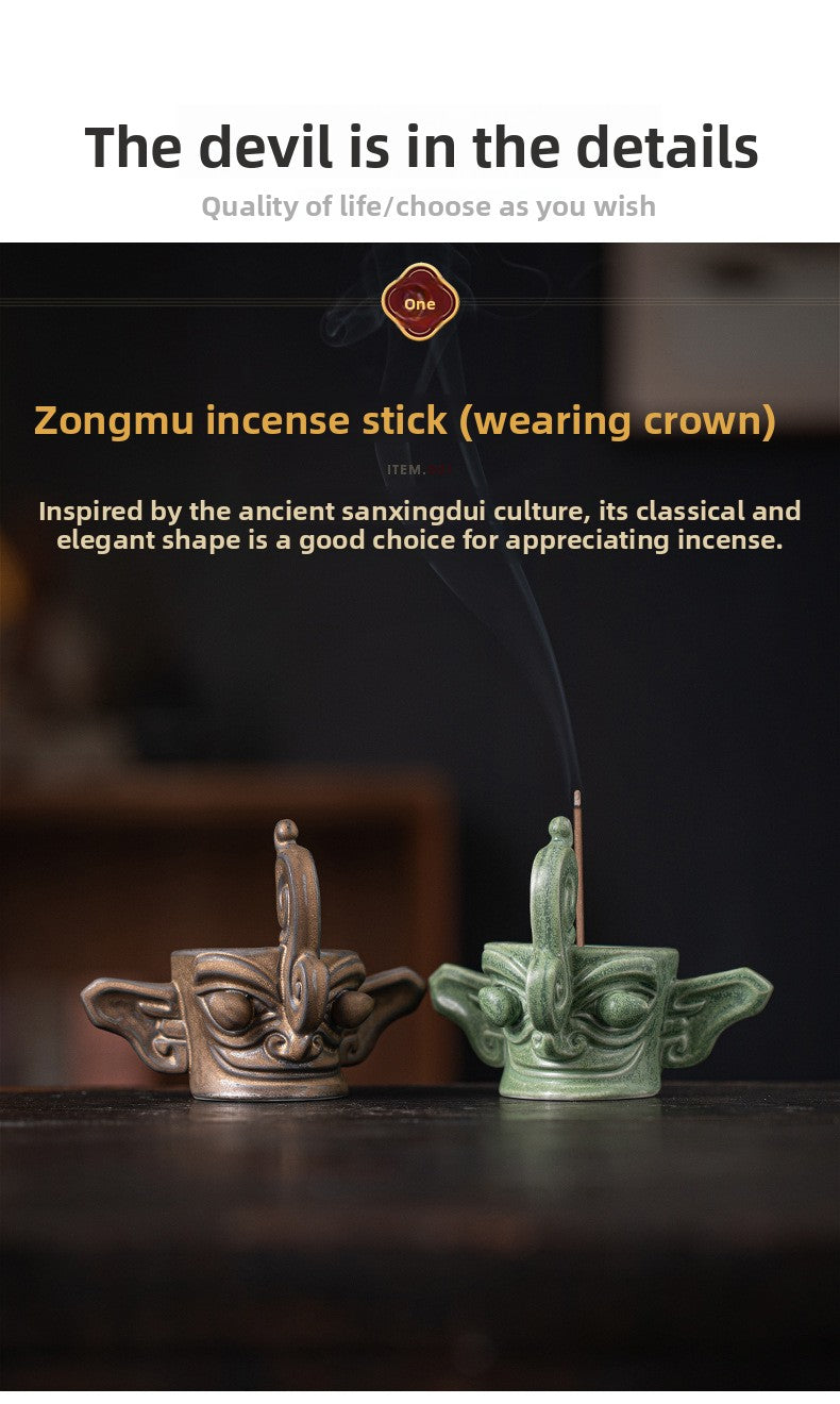 zensoullab Chinese Retro Cultural Creative Sanxingdui Bronze Long Eyes Mask Incense Holder Aromatherapy Burner Home Indoor Ceramic Incense Burner