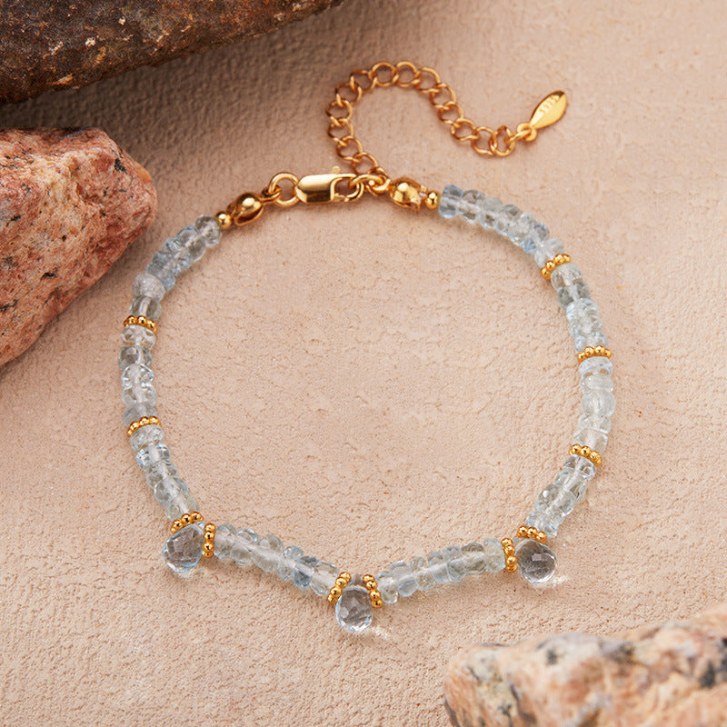 zensoullab Natural Gemstone Beaded Aquamarine Necklace for Women S925 Sterling Silver Colorful Gemstone Jewelry Collarbone Chain Live Streaming Hot Item