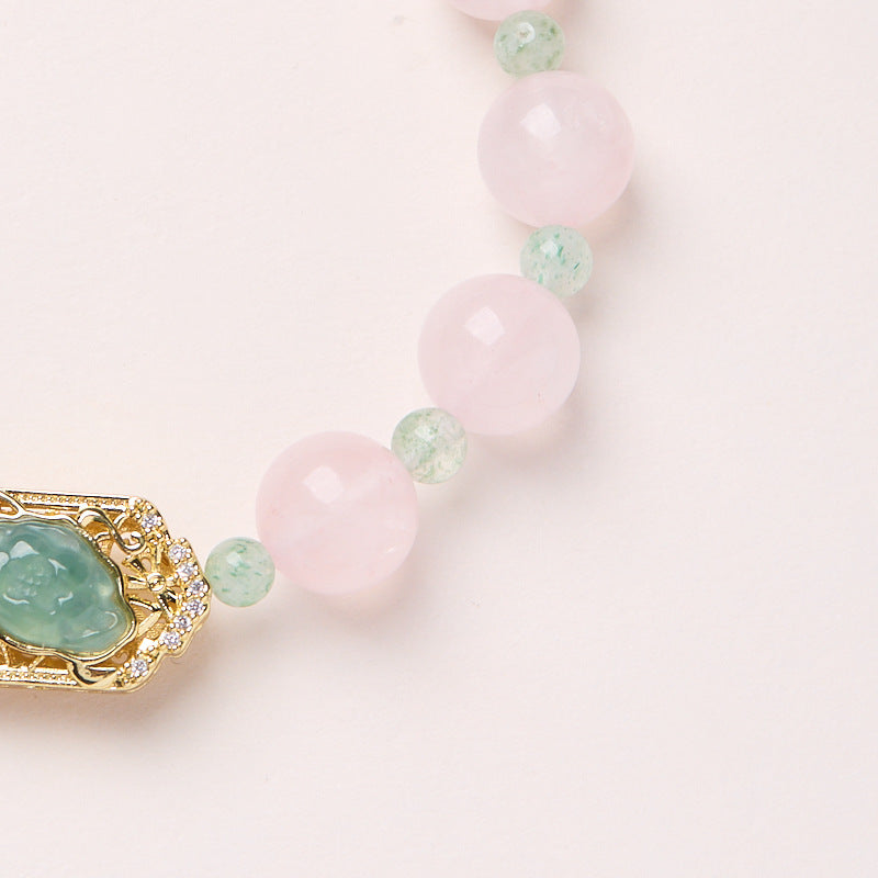 Zensoullab Natural 10mm Pink Crystal Bracelet Female Blue Water Jade Huapai Yunshuiyao New Chinese Bracelet