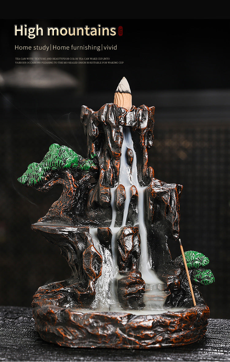 zensoullab Fake Mountain Water Flowing Wealth Ornament Home Desktop Resin Decoration Gift Housewarming Opening Living Room Wealth-Attracting Backflow Incense Burner