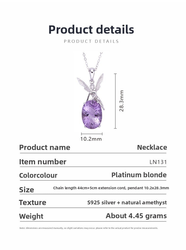 zensoullabs 925 Sterling Silver Inlaid Natural Gemstone Amethyst Pendant Angel Necklace for Women