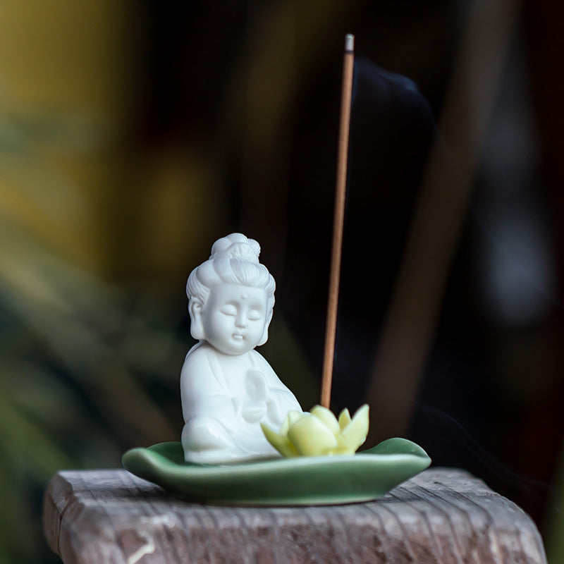 zensoullab Creative Home Decor Incense Holder Incense Tray Incense Stand Lotus Leaf Ceramic Incense Stick Holder Three Saints Home Living Room Tea Room Incense Burner