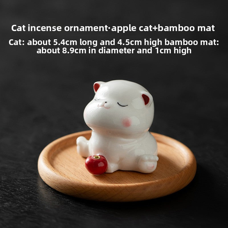 zensoullab Creative Ceramic Cute Little Cat Incense Holder Incense Tray Home Indoor Sandalwood Agarwood Incense Burner Incense Holder Ornament