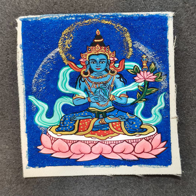 zensoullab Thangka Hand-painted Small Thangka Samantabhadra Green Tara Yellow Wealth God Manjushri Four-armed Guanyin Tibetan Small Thangka Pendant