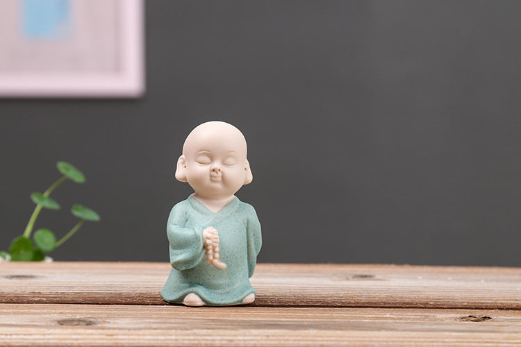 zensoullab Zen Ceramic Little Monk Tea Ceremony Tea Pet Ornament Cute Little Novice Flower Pot Decoration Chinese Style Living Room Home Decor