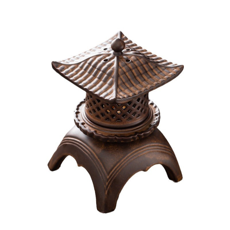 zensoullab Incense Burner Ceramic Purple Clay Hollow Han Yun Palace Lantern Candle Incense Essential Oil Burner Incense Stick Agarwood Multifunctional Ornament
