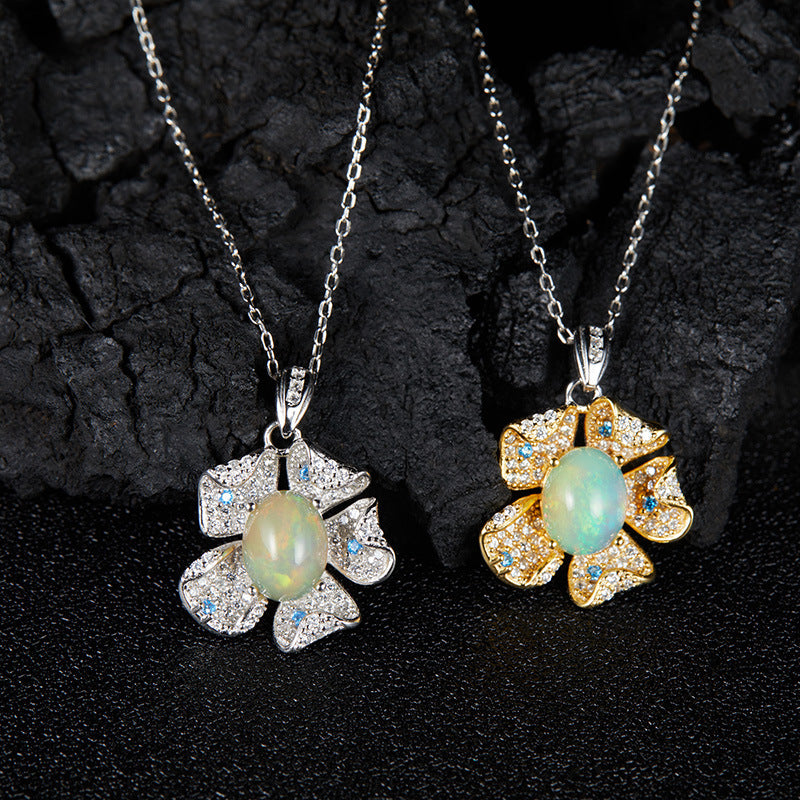 zensoullab Popular Flower Pendant S925 Sterling Silver Inlaid with Natural Opal Gemstone Necklace for Women