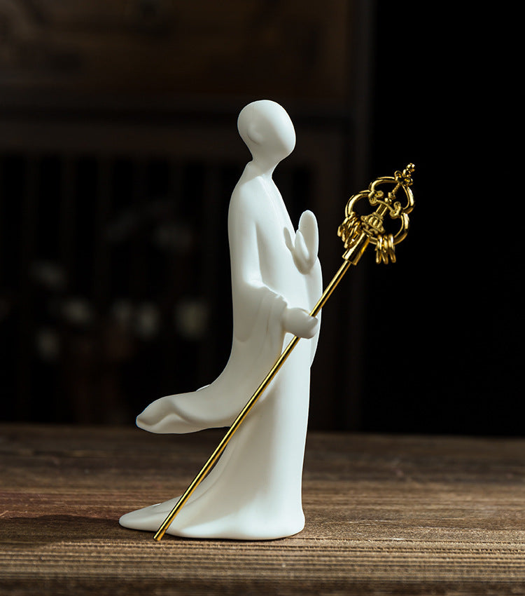 zensoullab Zen White Porcelain Formless Buddha Figurine Ceramic Small Figure Desktop Potted Plant Fish Tank Landscaping Home Living Room Entrance Decoration