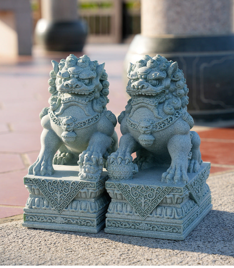 zensoullab 25cm Chinese Style Green Sandstone Lion Pair Tomb Front National Trend Ornament Auspicious Beast Creative Home Living Room Decoration