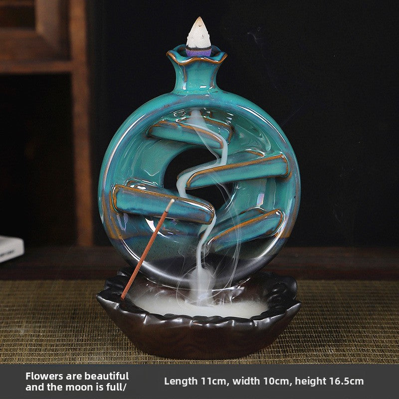 zensoullab Two-Faced Backflow Incense Burner Ceramic Mountain Water Flow Incense Burner Ceramic Incense Holder Office Creative Ornament