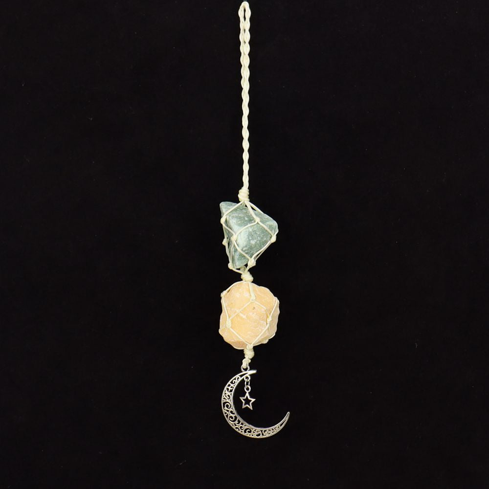 zensoullab Handmade Woven Raw Stone Crystal Pendant Star Moon Net Bag Car Hanging Amethyst Ornament