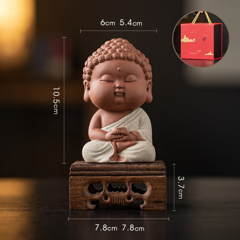 zensoullab Zen Purple Clay Small Buddha Figurine Cute Buddha Statue Chinese Style Home Tea Room Curio Shelf Tea Table Decoration