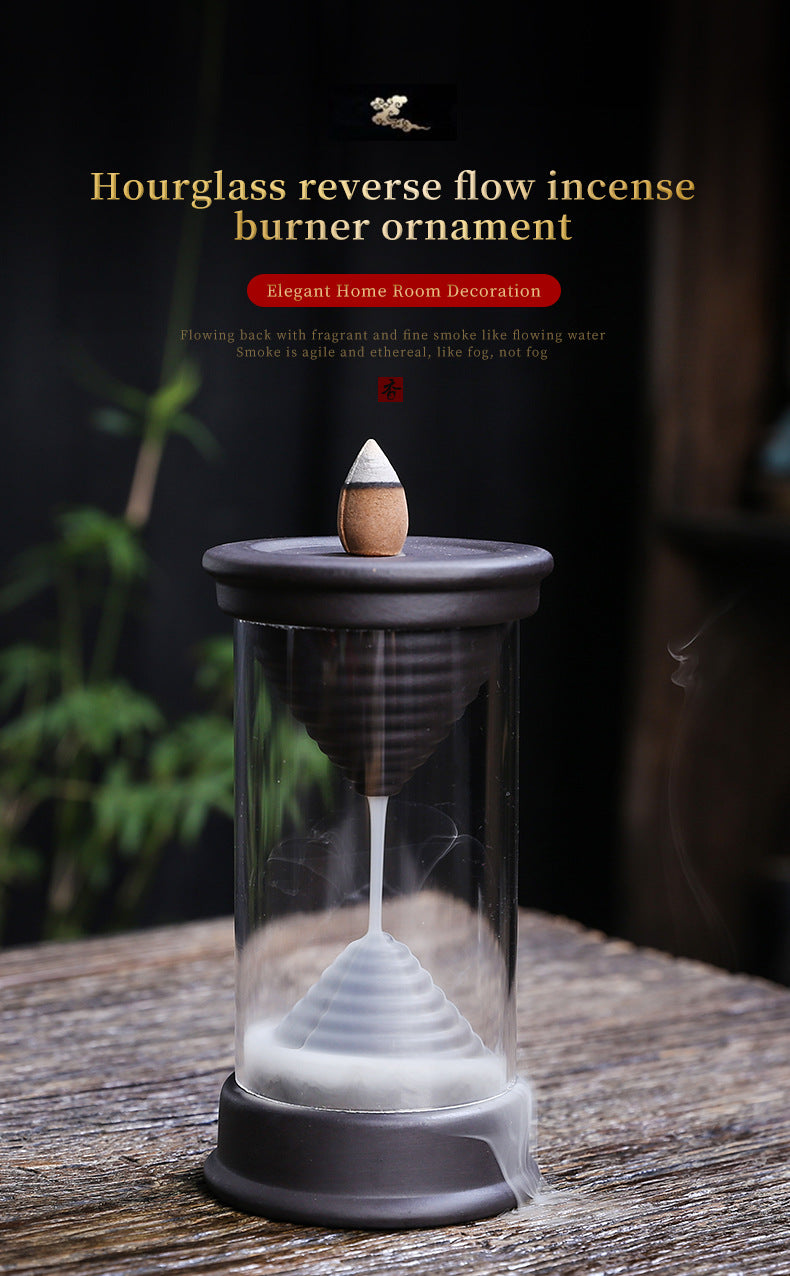 zensoullab Purple Clay Backflow Incense Burner Ornament Creative Small Windproof Cover Small Hourglass Waterfall Backflow Incense Burner Craft