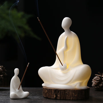 zensoullab Zen Ceramic Formless Buddha Entrance Study Creative Ornament White Porcelain Little Monk Incense Holder Tea Table Living Room Creative Ornament