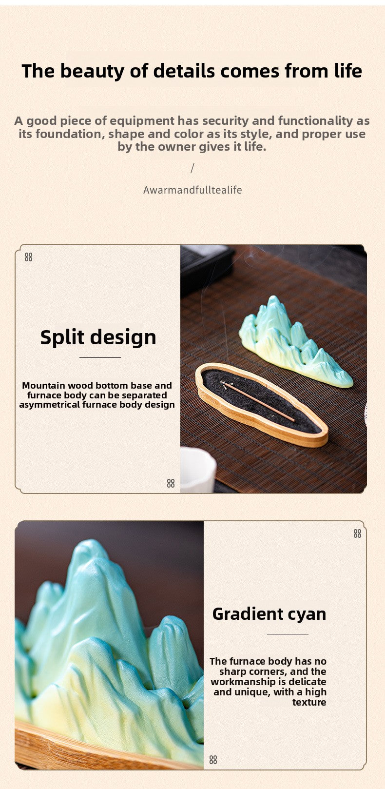 zensoullab Ceramic Incense Burner Chinese Style Incense Burner Sandalwood Agarwood Incense Holder Incense Stick Zen Home Indoor Incense Home Decoration