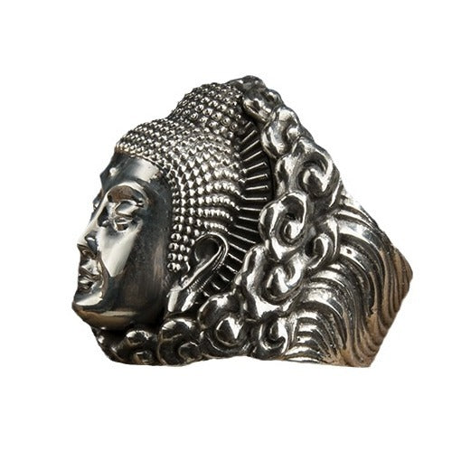 zensoullab Ethnic Style Thai Silver Amitabha Buddha Ring Vintage Great Sun Tathagata Buddha Head Personality Ring