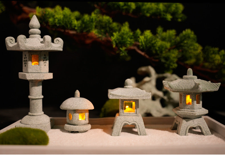 zensoullab Japanese Style Stone Lantern Micro Landscape Ornament Chinese Style Bonsai Fish Tank Decoration Ancient Style Desktop Zen Tea Table Stone Lantern