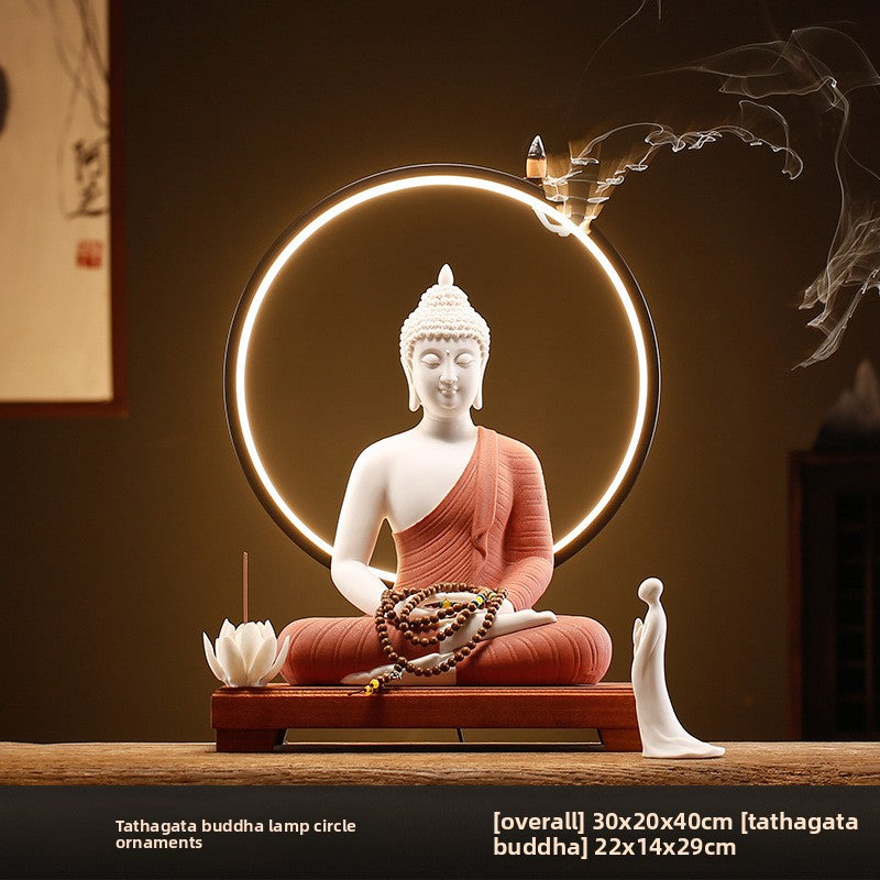 zensoullab Zen New Chinese Style Shakyamuni Buddha Lamp Circle Ornament Creative Home Interior Decoration Living Room Entrance Worship