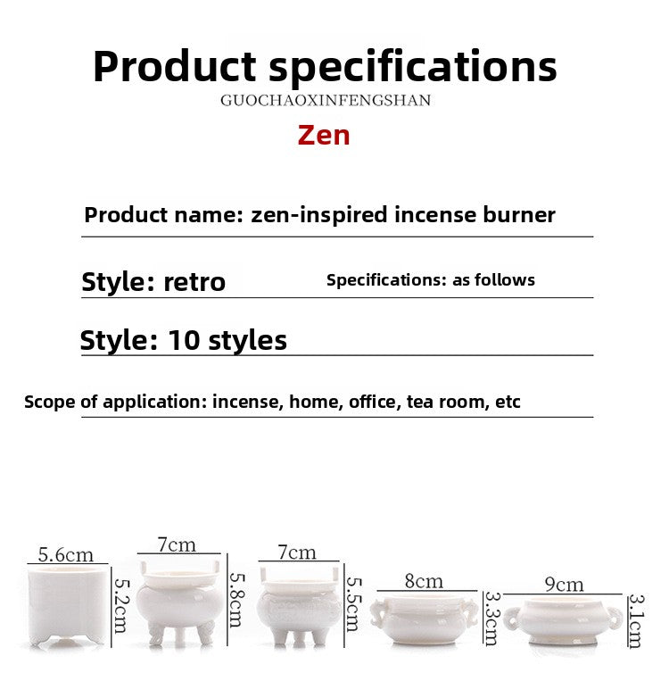 zensoullab Chinese Style Mini Ceramic Incense Burner Tea Room Home Worship Three-legged Incense Burner Portable Incense Holder Incense Ceremony Zen Small Ornament