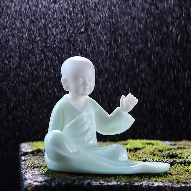 zensoullab Zen Style Chinese Fine Ceramic Figure Little Monk Ornament Creative Incense Holder Creative Home Living Room Decoration