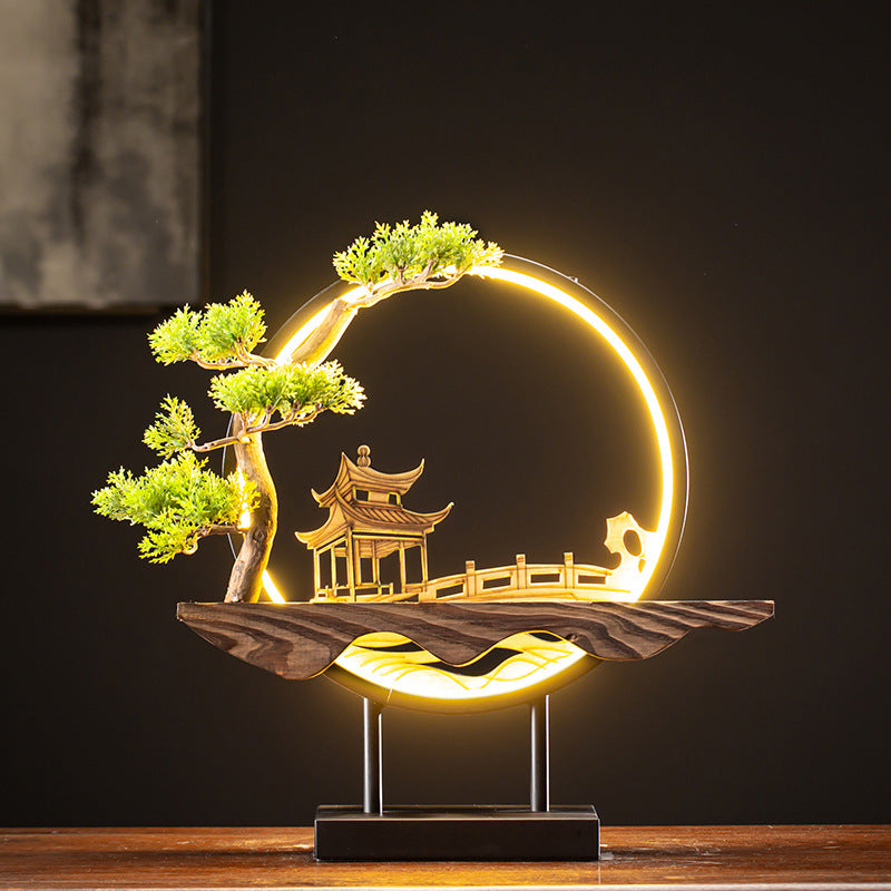 Zensoullab New Chinese Style LED Lamp Ring Creative Backflow Incense Burner Zen Ornament Home Living Room Hallway Decoration Incense Burner Furnishings