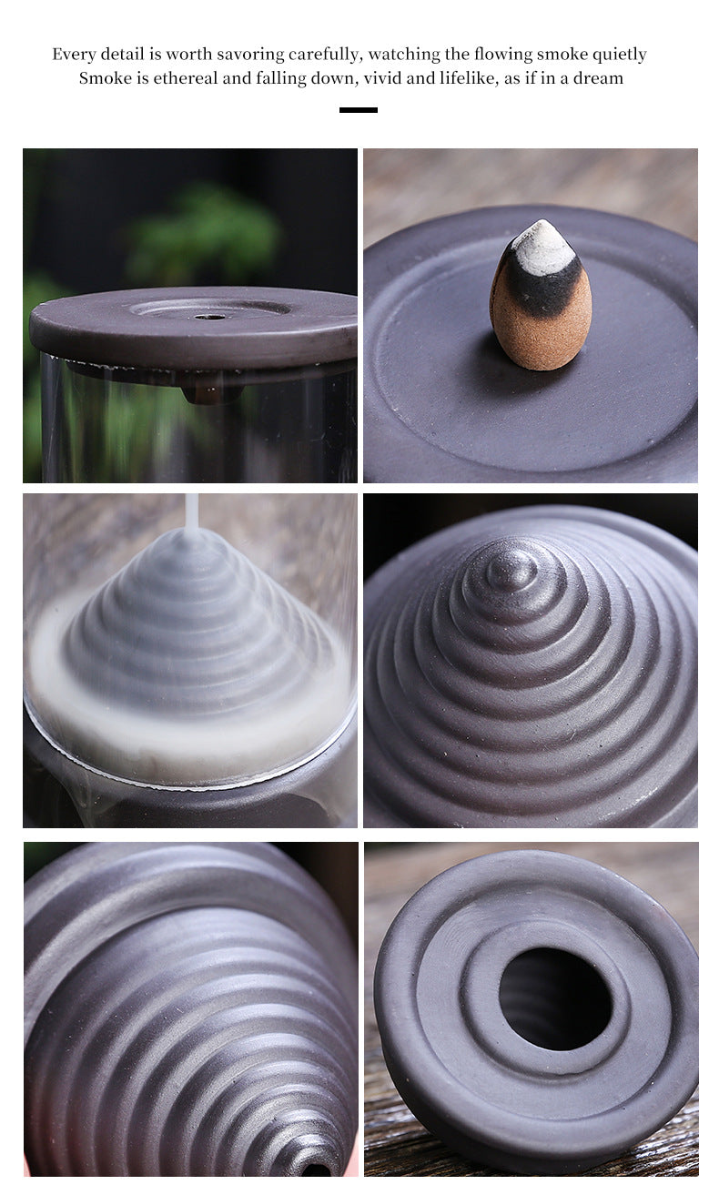 zensoullab Purple Clay Backflow Incense Burner Ornament Creative Small Windproof Cover Small Hourglass Waterfall Backflow Incense Burner Craft