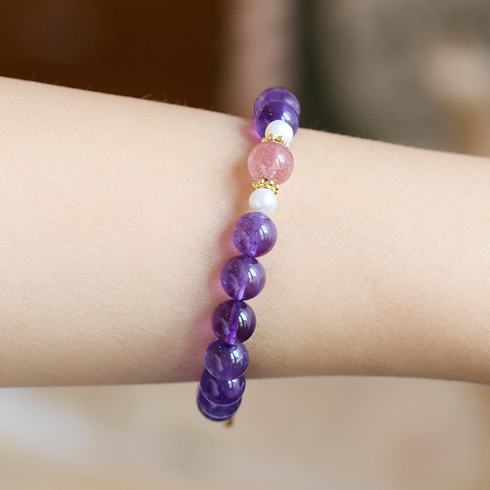 zensoullab Natural 8MM Amethyst Bracelet for Women Pendant Strawberry Crystal Beaded Purple Dreamy Crystal