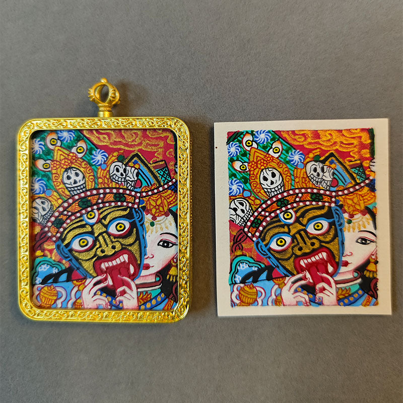 zensoullab Nepal Hand-painted Female God of Wealth Zaki Ram Past and Present Life Thangka Tibetan God of Wealth Small Thangka Gawu Box Pendant