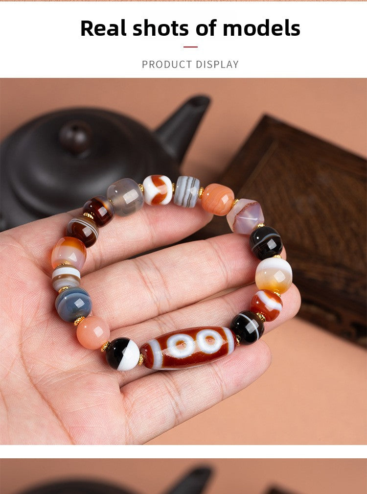 Zensoullab Natural Five-Eye Tibet Beads Duobao Agate Bracelet Fashion All-Match Men and Women Couple Single Ring Bracelet