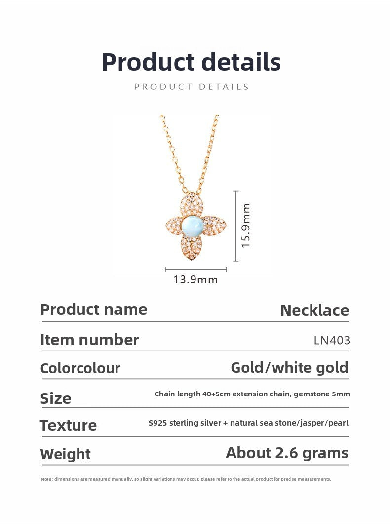 zensoullab S925 Sterling Silver Natural Gemstone Necklace Flower Pendant for Women Korean and Japanese Style Fresh Simple Sweet Collarbone Chain