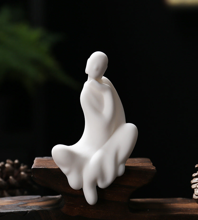 zensoullab Zen White Porcelain Formless Buddha Root Carving Accessories Ceramic Little Monk Chinese Style Living Room Entrance Hall Curio Rack Minimalist Small Ornaments