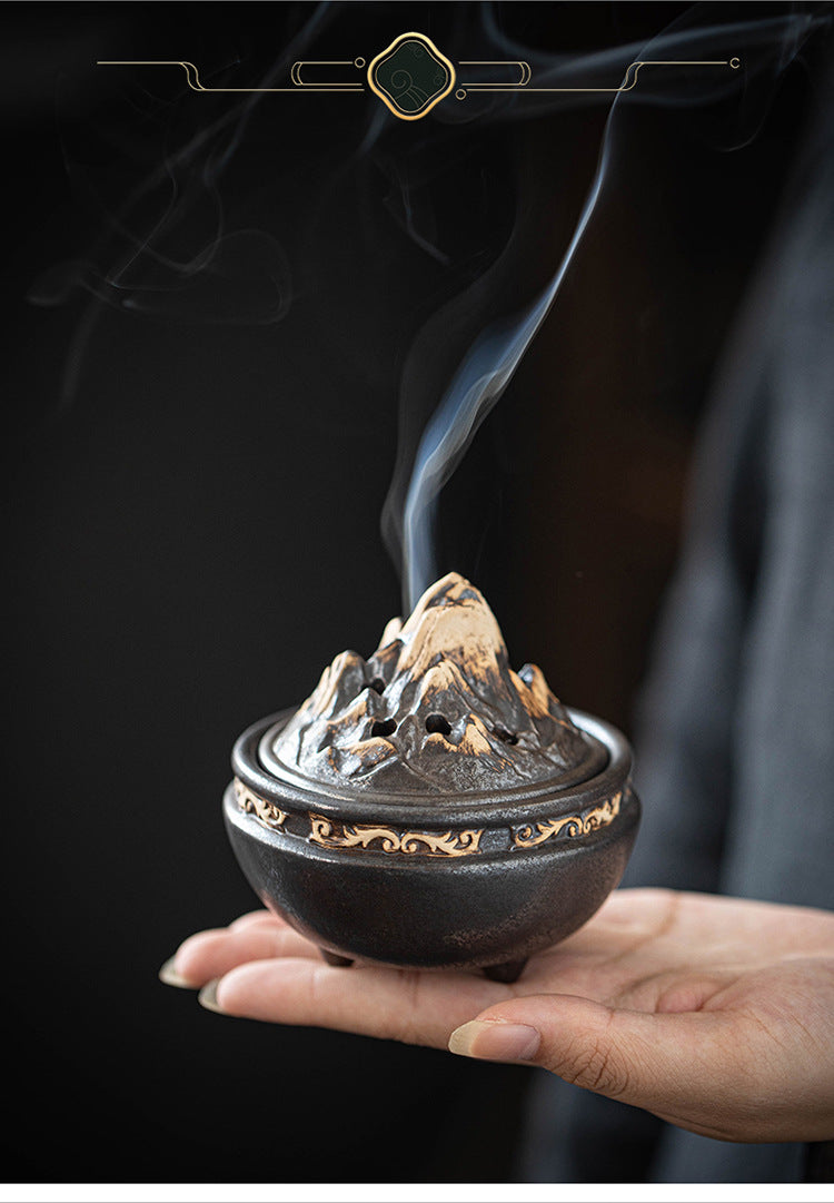 zensoullab Boshan Ceramic Incense Burner for Home Indoor Small Sandalwood Agarwood Incense Burner Zen Tea Room Incense Incense Seal Tower Incense Burner