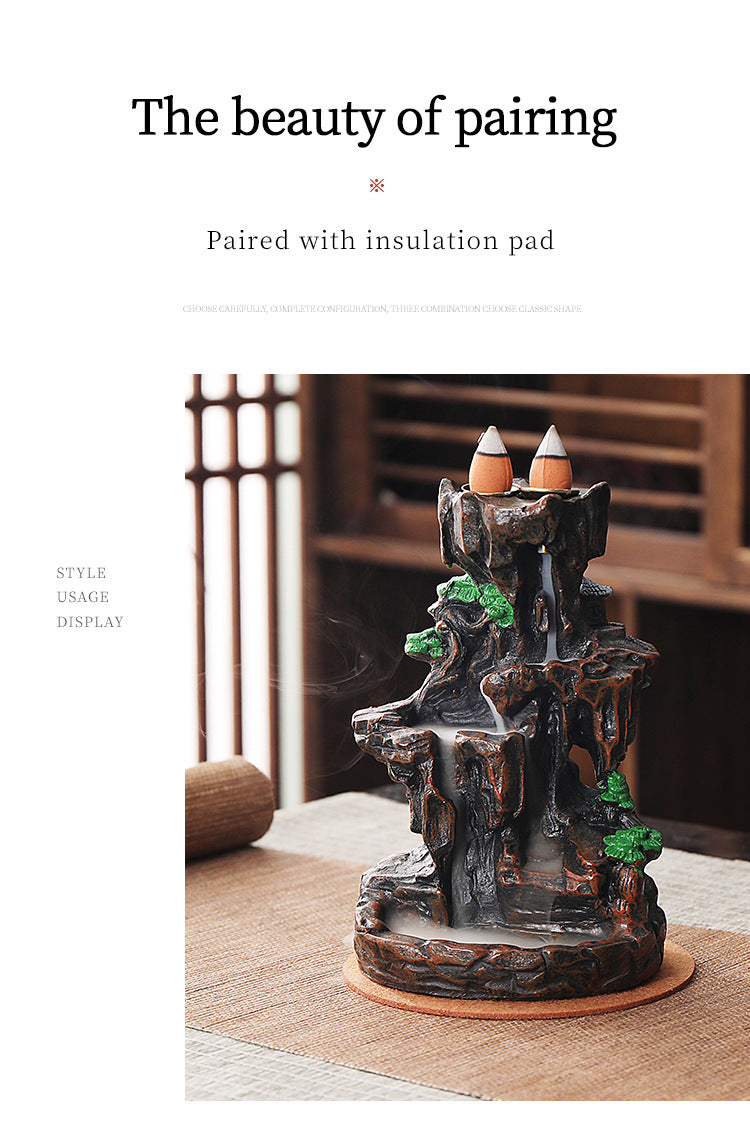 zensoullab Creative Mountain Water Backflow Incense Burner High-end Large Incense Burner Water Flow Incense Tea Ceremony Home Decoration Backflow Incense