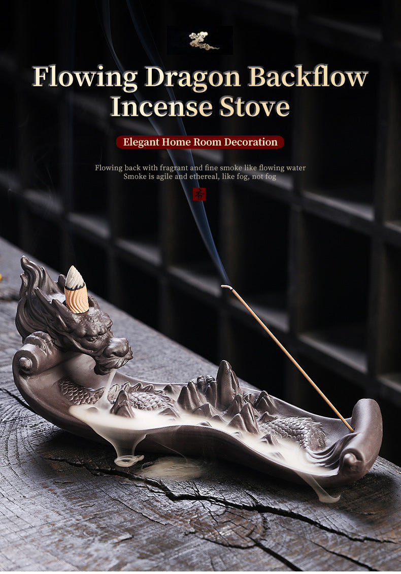 zensoullab Purple Clay Backflow Incense Burner Large Dragon Ornament Creative Chinese Dragon Mountain Water Backflow Incense Burner Ornament