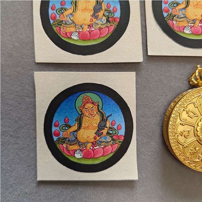 zensoullab Yellow God of Wealth Hand-painted Small Thangka Nepal Pure Hand-painted Square Round Tibetan Thangka Zodiac Guardian Pendant