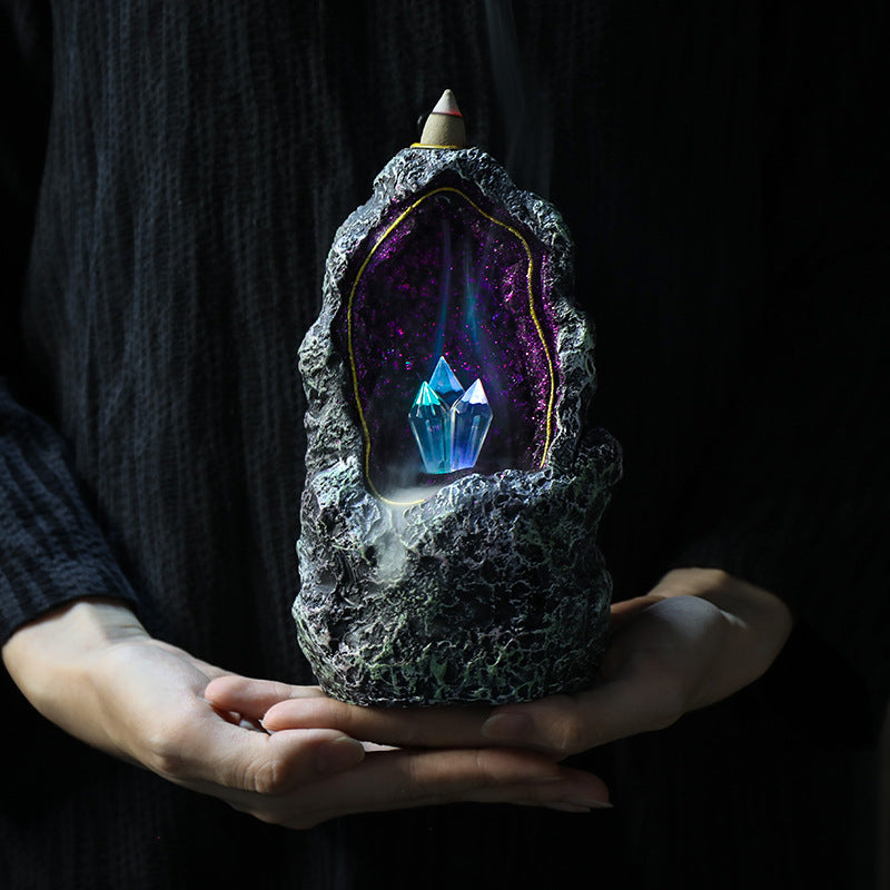 zensoullab Creative Resin Backflow Incense Burner Crystal Cave LED Night Light Aesthetic Indoor Incense Creative Ornament Backflow Incense