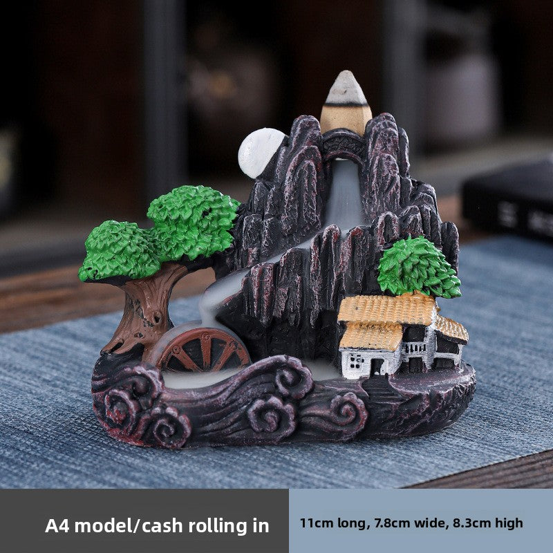 zensoullab Large Creative Resin Small Backflow Incense Burner Mountain Water Flow Sandalwood Agarwood Incense Burner Indoor Home Decoration
