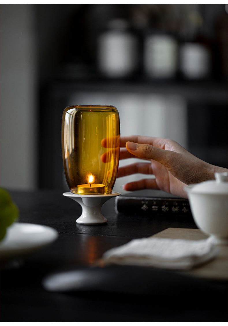 zensoullab New Chinese Zen Candle Holder Windproof Glass Lampshade Vintage Home Aromatherapy Candle Atmosphere Tea Room Ornament