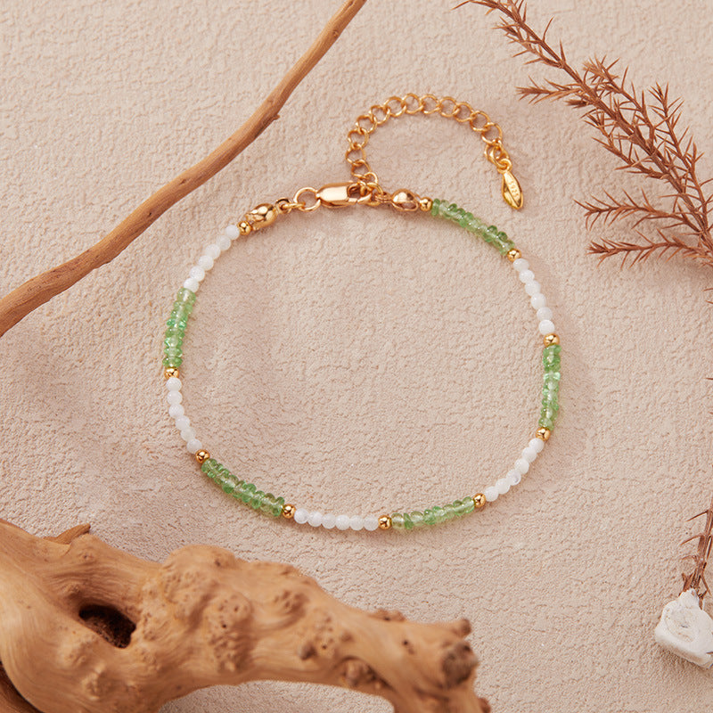 zensoullab Natural Gemstone Tsavorite Beaded Necklace for Women S925 Sterling Silver Colorful Gemstone Jewelry Collarbone Chain