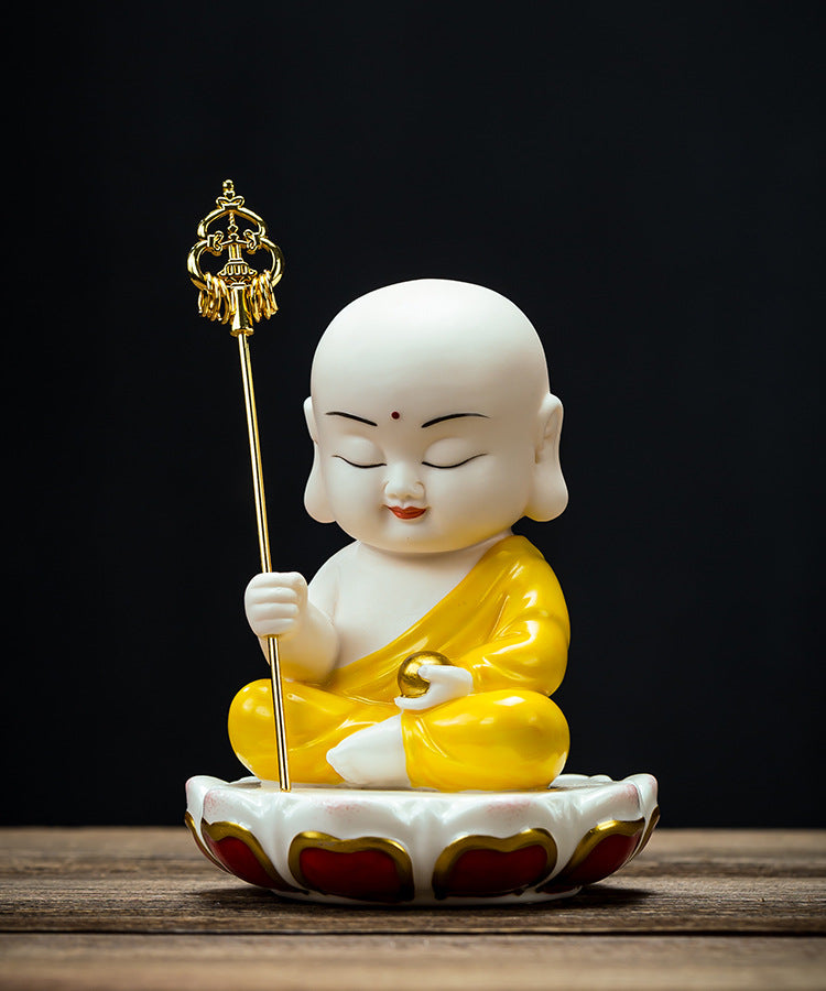 zensoullab Ceramic Small Ornaments Sitting Lotus Western Three Saints Statue Amitabha Buddha Guanyin Mahasthamaprapta Bodhisattva Buddha Statue Living Room Home Use