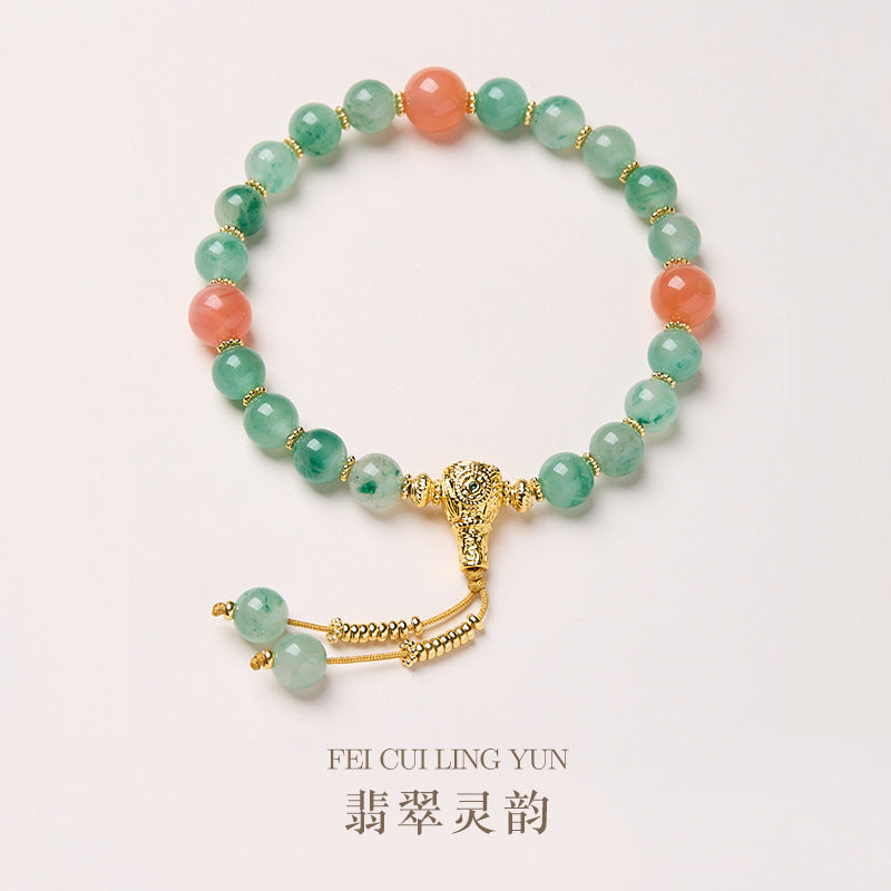 zensoullab Natural 8MM African Jade Bracelet Eighteen Seeds Pressed Flower Handheld Floating Flower Bracelet