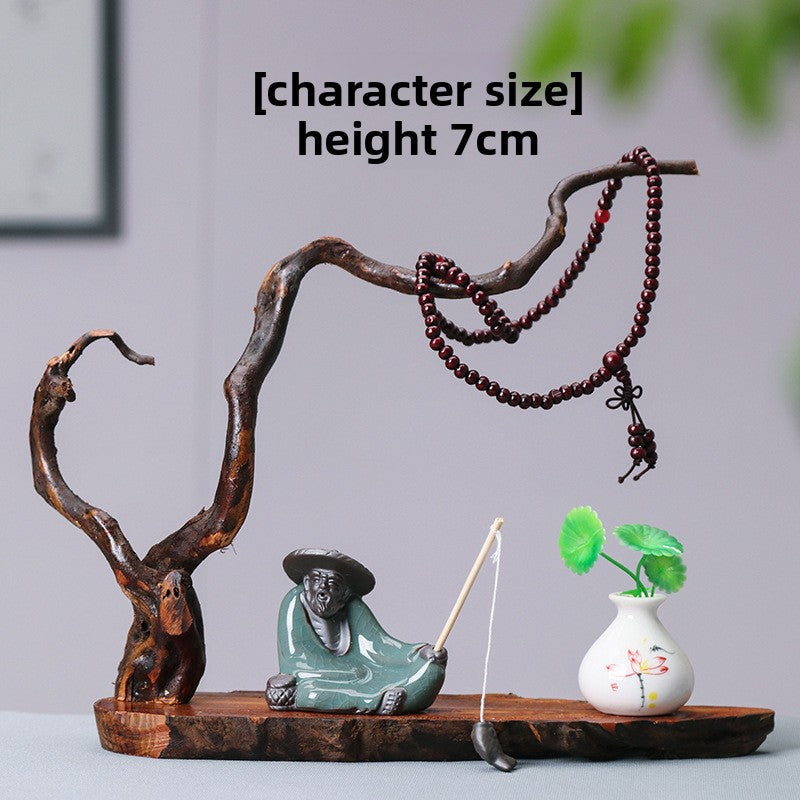 zensoullab Zen New Chinese Style Root Carving Set Ornament Purple Clay Little Monk Living Room TV Cabinet Tea Table Entrance Creative Decoration