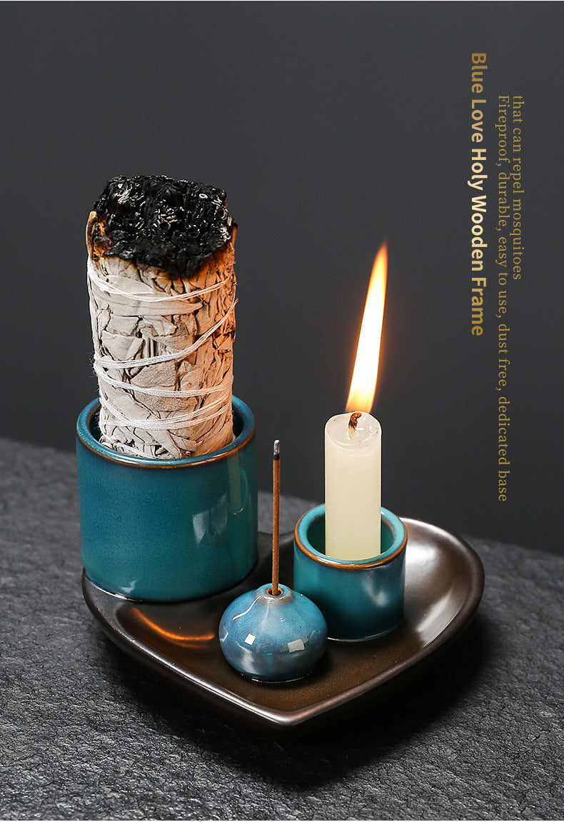 Sacred Wood Sage Holder Ins Creative Simple Incense Tray Aromatherapy Burner Heart Ceramic American Style Decoration Incense Insert Tray