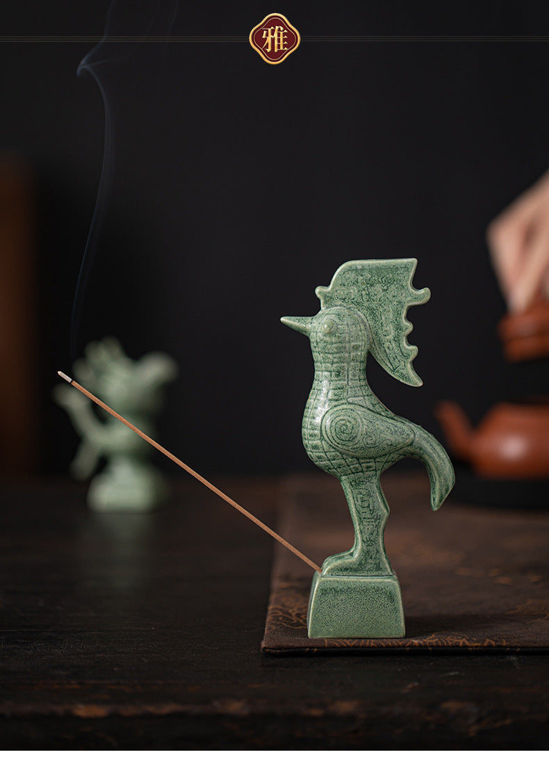 zensoullab Cultural and Creative Handicraft Ceramic Sanxingdui Sun Bird Incense Burner Incense Holder Incense Stick Holder Incense Ceremony Ornament Creative Gift Aromatherapy Burner