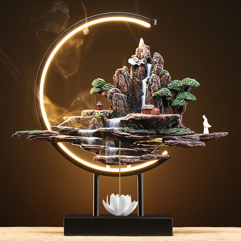zensoullab Zen Style Chinese Mountain Water Backflow Incense Burner Lamp Ring Creative Home Sandalwood Agarwood Indoor Aromatherapy Ornament