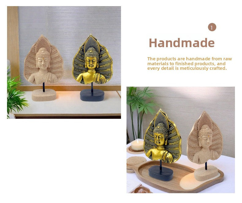 zensoullab New Chinese Style Buddha Statue Ornament Resin Painted Gold-Plated Small Buddha Statue Retro Zen Buddha Head Home Tea Room Decoration